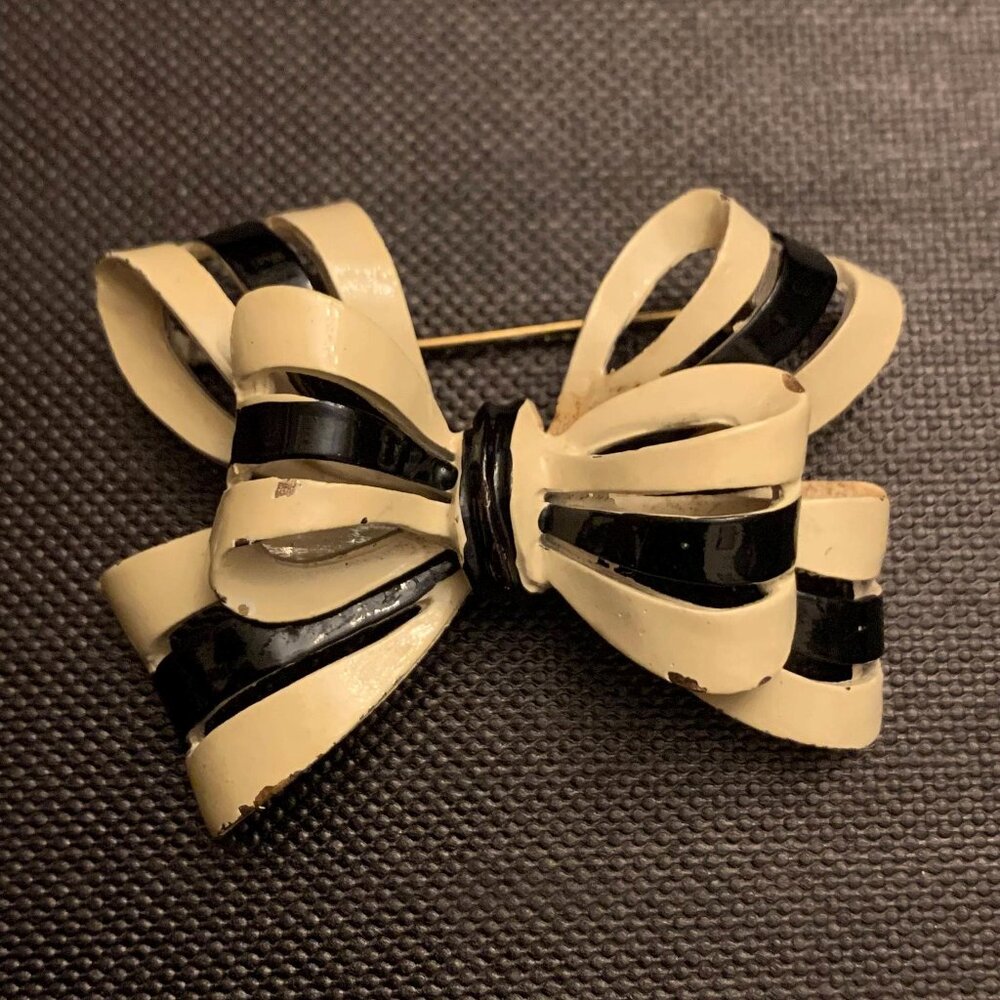 Designer Mid Century BSK "My Fair Lady" Black & White Enamel Brooch - Signed